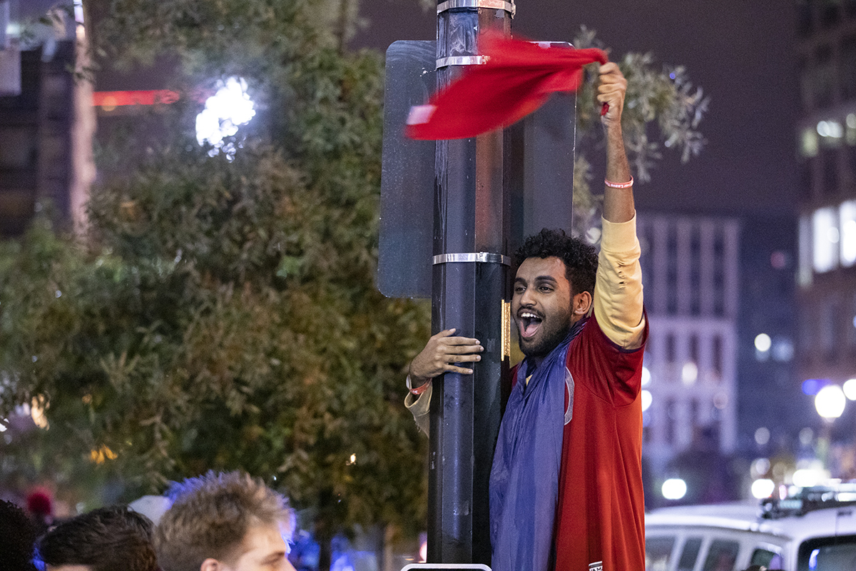 Nationals fans stream into the streets outside Nats Park to celebrate the team's World Series victory. (Photo by Samuel Corum/Getty Images)