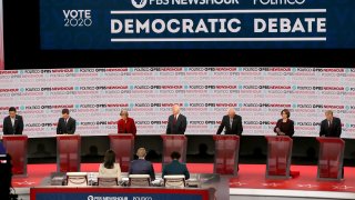 Democratic presidential candidates on debate stage