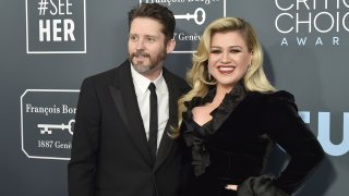 In this Jan. 12, 2020, file photo, Brandon Blackstock and Kelly Clarkson during the arrivals for the 25th Annual Critics' Choice Awards at Barker Hangar in Santa Monica, California.