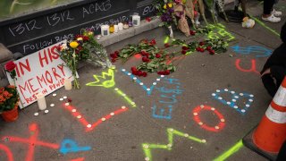 A memorial for someone named Lorenzo is seen near the site where he was killed adjacent to the protest area known as CHOP on June 20, 2020 in Seattle, Washington. The Seattle Police Department said that a fatal shooting occurred in the early morning hours of Saturday at the intersection of East Pine Street and 10th Avenue, which is on the edge of CHOP.
