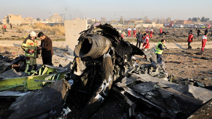 In this Wednesday, Jan. 8, 2020 file photo debris at the scene where a Ukrainian plane crashed in Shahedshahr southwest of the capital Tehran, Iran.