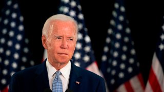 Presumptive Democratic presidential nominee and former Vice President Joe Biden speaks at Delaware State University's student center in Dover, Del., on June 5, 2020.