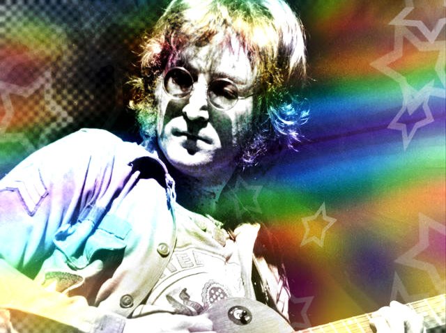 111408 John Lennon plays guitar - rainbow coloring treatment