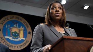 In this file photo, New York Attorney General Letitia James speaks during a press conference, June 11, 2019 in New York City.