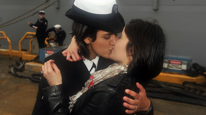 Same-Sex Navy Couple First Kiss