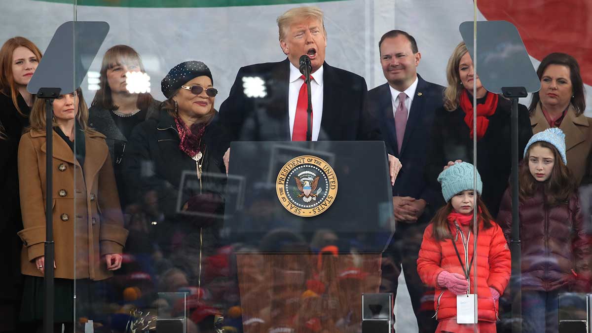 WASHINGTON, DC – JANUARY 24: U.S. President Donald Trump speaks at the 47th March For Life rally on the National Mall, January 24, 2019 in Washington, DC. The Right to Life Campaign held its annual March For Life rally and march to the U.S. Supreme Court protesting the high court’s 1973 Roe V. Wade decision making abortion legal. (Photo by Mark Wilson/Getty Images)