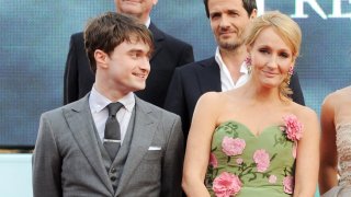 In this July 7, 2011, file photo, Actor Daniel Radcliffe (L) and author J.K. Rowling attend the World Premiere of "Harry Potter And The Deathly Hallows Part 2" in Trafalgar Square in London, England.