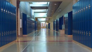 Empty hallway, high school
