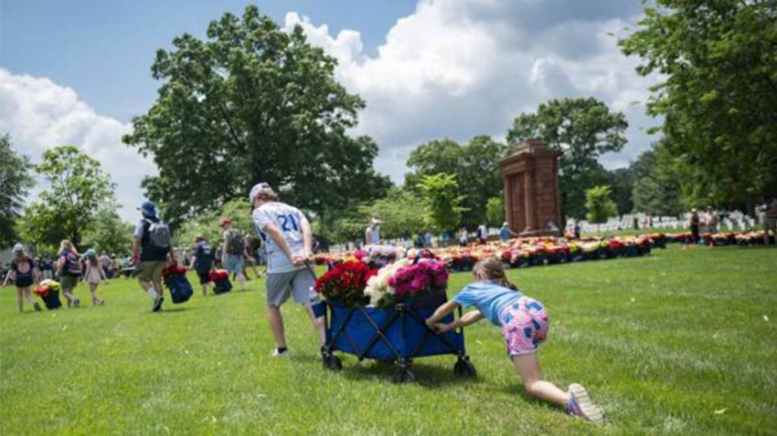 flower laying arlington national cemetery