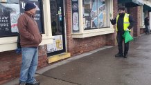 Members of the organization Wind of the Spirit help day laborers in New Jersey to protect themselves from the coronavirus.