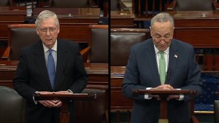 Senate Minority Leader Chuck Schumer, D-N.Y., and Senate Majority Leader Mitch McConnel, R – Ky.