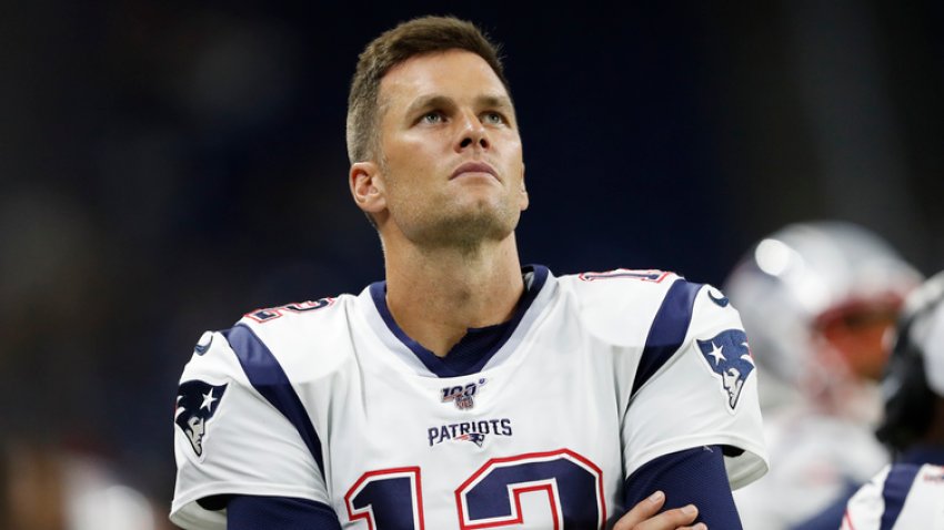 Aug 8, 2019; Detroit, MI, USA; New England Patriots quarterback Tom Brady (12) looks up during the second half against the Detroit Lions at Ford Field. Mandatory Credit: Raj Mehta-USA TODAY Sports