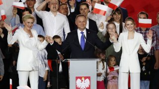 Polish President Andrzej Duda with supporters.