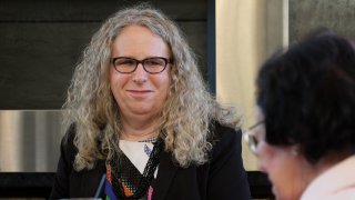 In this May 16, 2016, file photo, Rachel Levine, MD, physician general for the state of Pennsylvania, dines with her mother Lillian Levine, in Harrisburg, Pennsylvania.