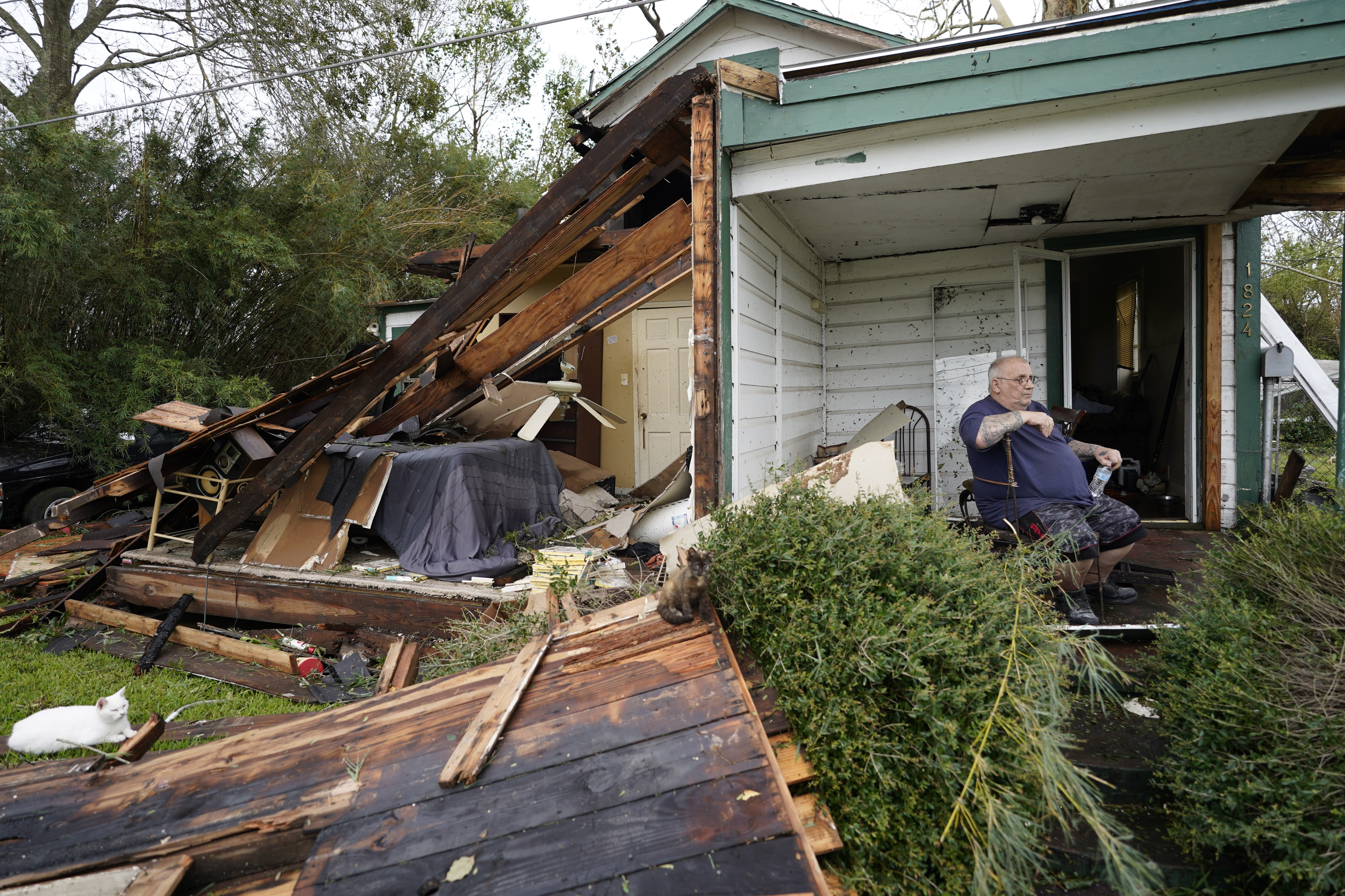 Chris Johnson views destruction at his home on Thursday, Aug. 27, 2020, in Lake Charles, Louisiana, after Hurricane Laura moved through the state. Johnson stayed in his home as the storm passed.