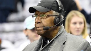 Former Georgetown Hoyas head coach John Thompson Jr. on the air before a college basketball game between the Georgetown Hoyas and the Butler Bulldogs at the Capital One Arena on February 9, 2019 in Washington, D.C.