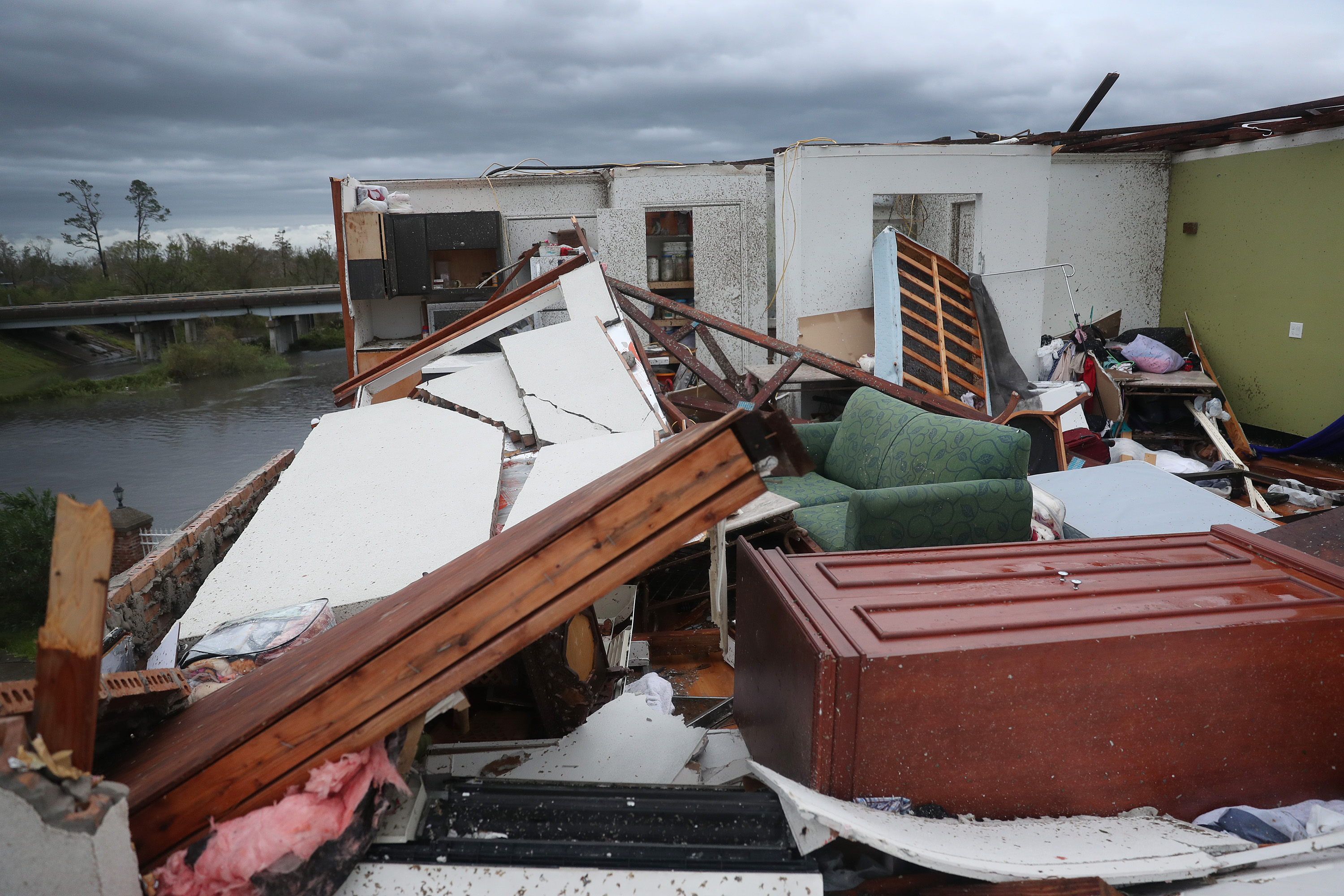 A room has its roof blown off in a hotel after Hurricane Laura passed through the area on Aug. 27, 2020, in Lake Charles, Louisiana.