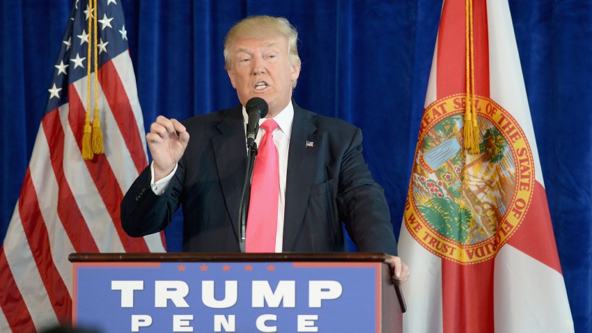 Republican presidential candidate Donald Trump holds a press conference at Trump National Doral on July 27, 2016 in Doral, Florida. Trump spoke about the Democratic Convention and called on Russia to find Hillary Clinton's deleted e-mails.
