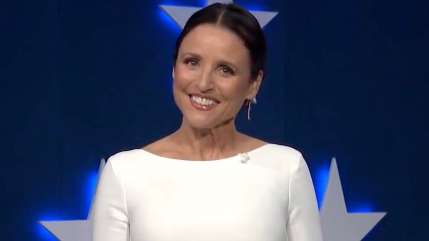 In this screenshot from the DNCC’s livestream of the 2020 Democratic National Convention, actress Julia Louis-Dreyfus hosts the virtual convention on August 20, 2020. The convention, which was once expected to draw 50,000 people to Milwaukee, Wisconsin, is now taking place virtually due to the coronavirus pandemic.