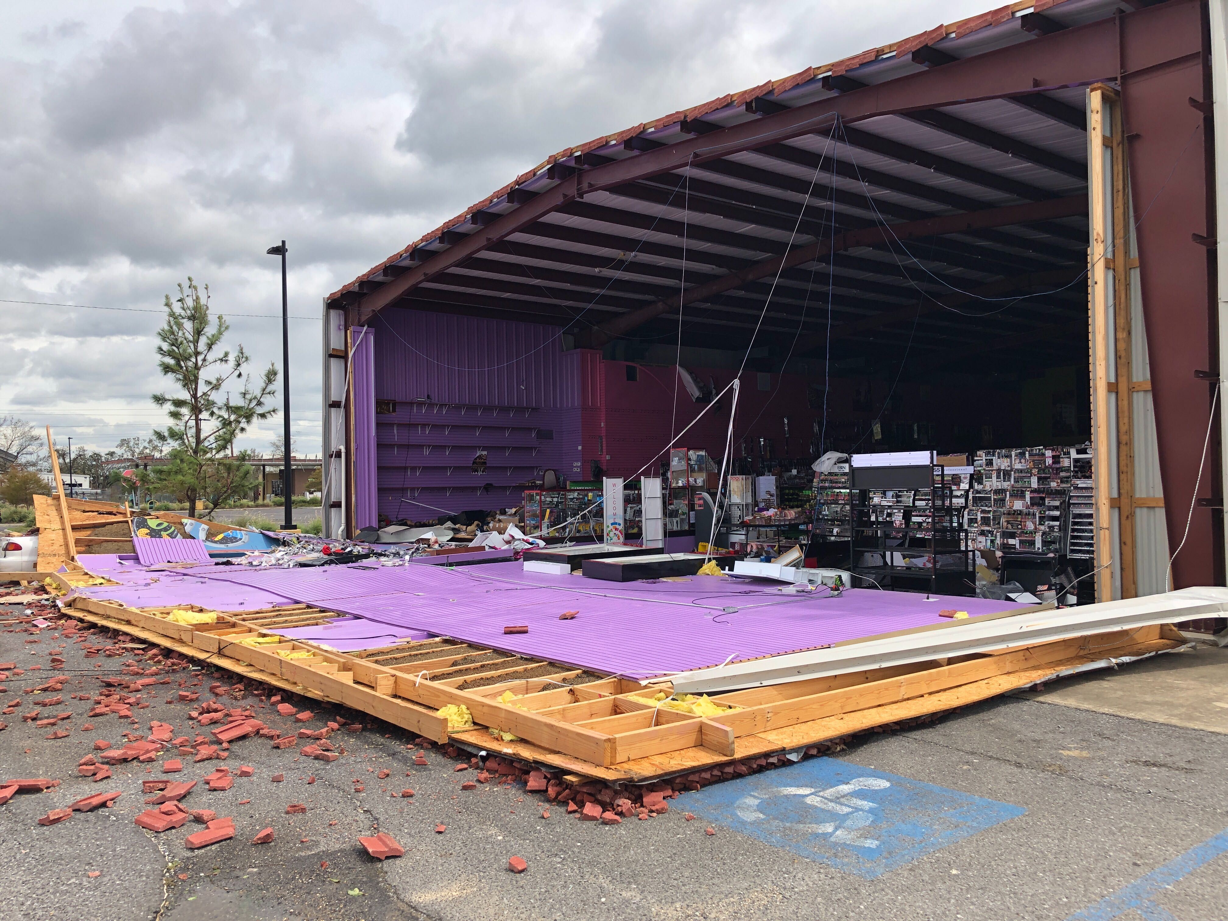 Lake Charles damage.  A store front collapsed.