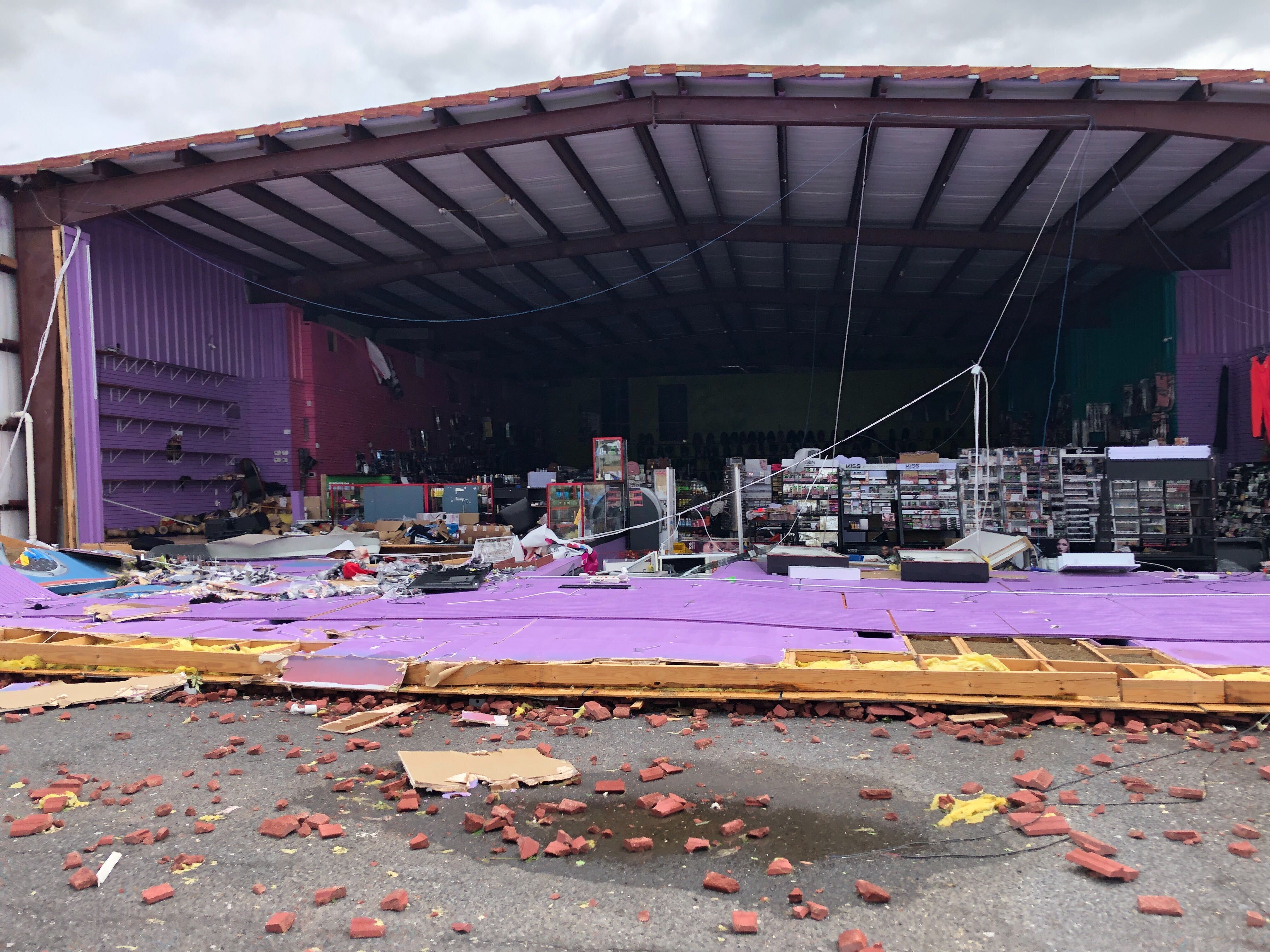 Lake Charles damage.  A store front collapsed.