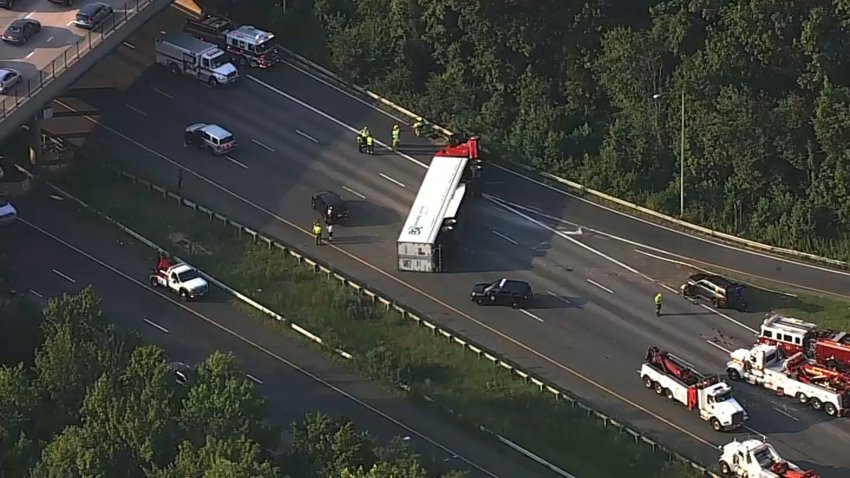 Overturned Truck Blocks Traffic on Beltway Outer Loop in Greenbelt ...