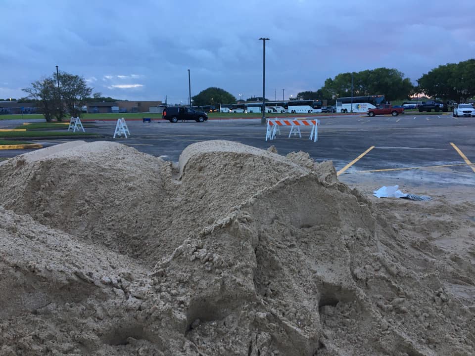 A sand pile used to fill sandbags as Port Arthur prepares for the arrival of Hurricane Laura.