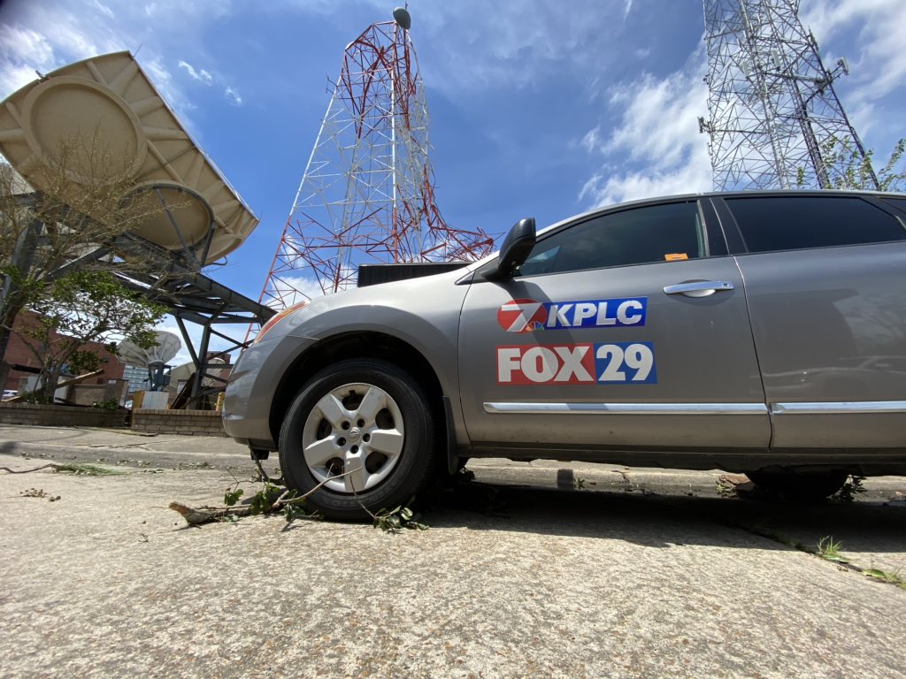 TV station KPLC-TV news tower was damaged in Lake Charles.