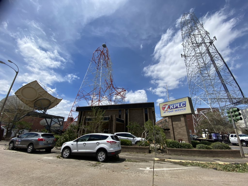 TV station KPLC-TV news tower was damaged in Lake Charles.