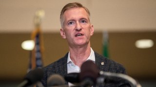 In this Aug. 30, 2020, file photo, Portland Mayor Ted Wheeler speaks to the media at City Hall in Portland, Oregon.