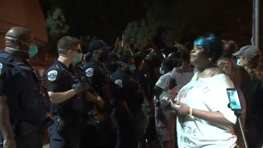 D.C. police face-to-face with demonstrators protesting the fatal police shooting of Deon Kay.