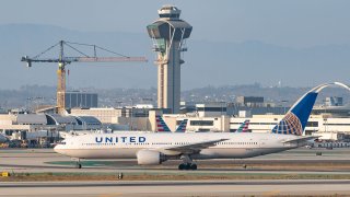 United Airlines Boeing 777 takes off from Los Angeles International Airport, Aug. 27, 2020.