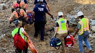 Rescuers are shown at the site of a construction accident near Dupont Circle