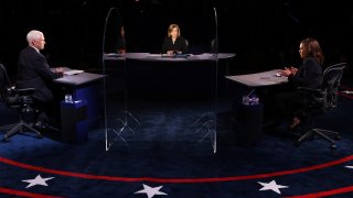 An image of the stage during the vice presidential debate in 2020
