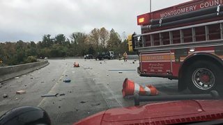 A work truck crashed on the Beltway in Bethesda.