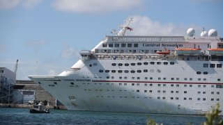 MIAMI, FLORIDA - APRIL 18: The Carnival Sensation cruise ship is seen at PortMiami on April 18, 2019 in Miami, Florida. Reports indicate that Carnival Corporation repeatedly broke environmental laws even during its first year of being on probation after being convicted of systematically violating environmental laws.