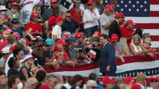 Florida Gov. Ron DeSantis greets people before the arrival of President Donald Trump for his, 'The Great American Comeback Rally', at Cecil Airport on September 24, 2020 in Jacksonville, Florida.
