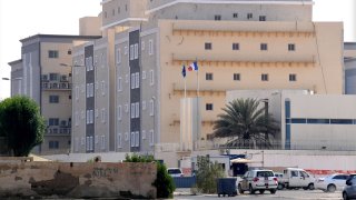 In this Oct. 29, 2020, file photo, the French consulate in the Saudi Red Sea port of Jeddah is seen from a distance.
