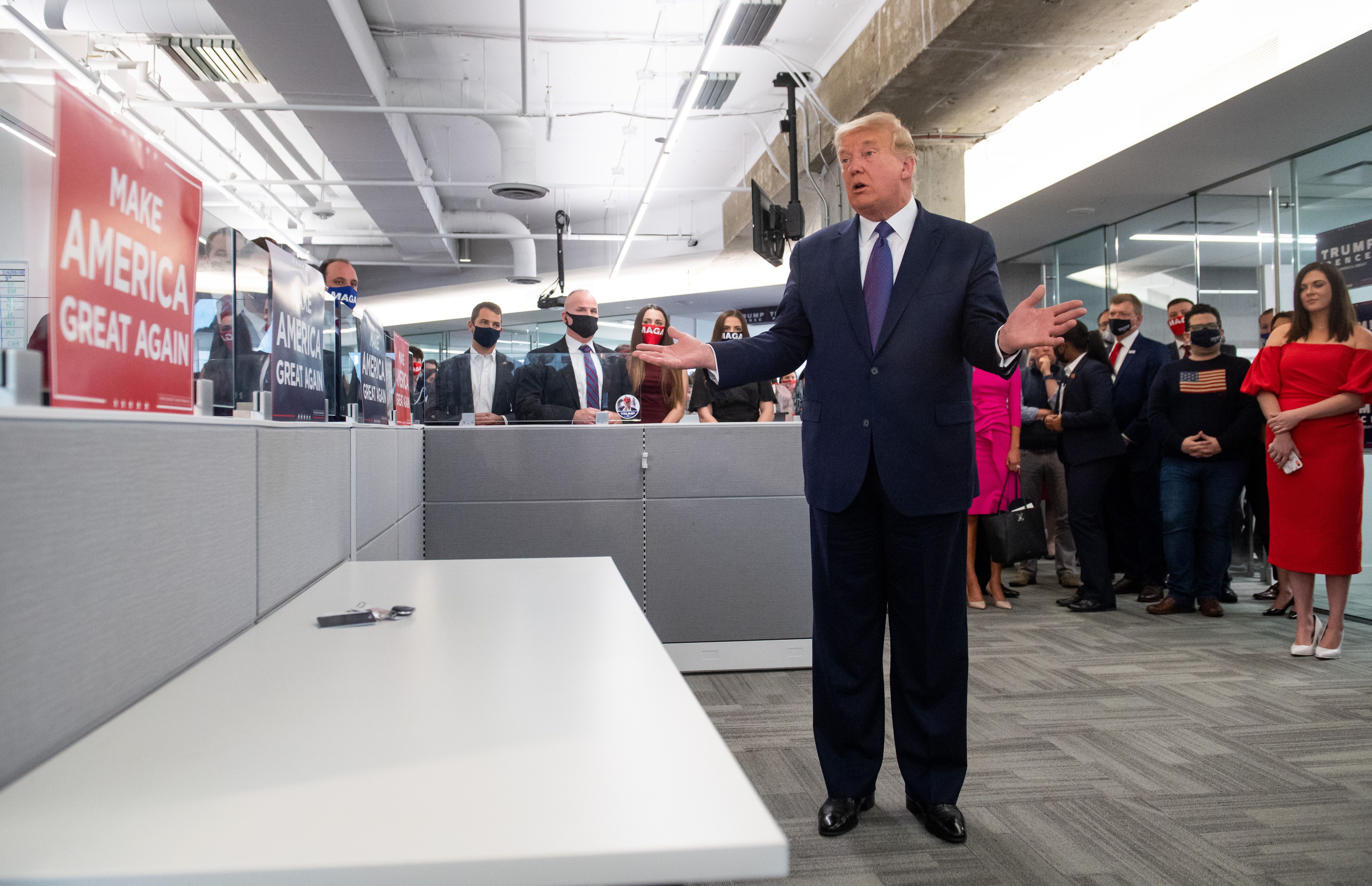 Photos President Donald Trump Visits His Campaign Headquarters in
