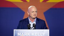 Democratic U.S. Senate candidate Mark Kelly speaks to supporters during the Election Night event at Hotel Congress on November 3, 2020 in Tucson, Arizona.