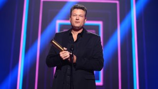 In this image released on November 15, Blake Shelton, The Country Artist of 2020, accepts the award onstage for the 2020 E! People's Choice Awards held at the Barker Hangar in Santa Monica, California and on broadcast on Sunday, November 15, 2020.