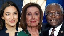 Alexandria Ocasio-Cortez (left), Nancy Pelosi (middle) and James Clyburn (right).