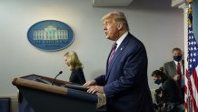 U.S. President Donald Trump speaks during a news conference in the James S. Brady Press Briefing Room at the White House in Washington, D.C., U.S., on Thursday, Nov. 5, 2020.