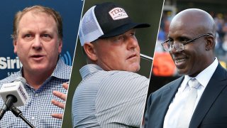 From left: Former pitcher Curt Shilling, former pitcher Roger Clemens and former left fielder Barry Bonds.