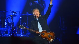Paul McCartney performs during his 2018 'Freshen Up' tour in London, England.