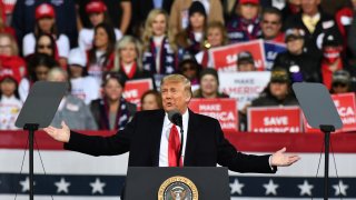 U.S. President Donald J. Trump addresses the crowd with the Republican National Committee hosts a Victory Rally with Senator David Perdue and Senator Kelly Loeffler in Valdosta, GA United States on December 5, 2020.