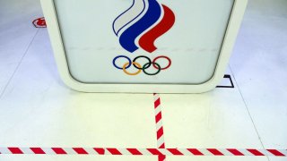 A picture shows the logo of the Russian Olympic Committee