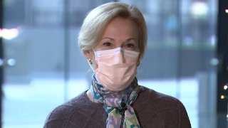 White House Coronavirus Coordinator, Dr. Deborah Birx, wears a face mask while speaking.