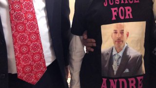 Andre Hill, fatally shot by Columbus police on Dec. 22, is memorialized on a shirt worn by his daughter, Karissa Hill, on Dec. 31, 2020, in Columbus, Ohio.