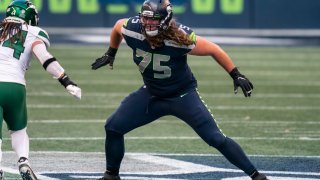 Seattle Seahawks offensive lineman Chad Wheeler is pictured during the second half of an NFL football gamem against the New York Jets, Sunday, Dec. 13, 2020, in Seattle. The Seahawks won 40-3.